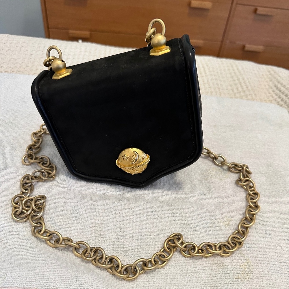 Vintage 1993 Vincenza Inc. Suede & Leather Crossbody – Gold Saturn Clasp